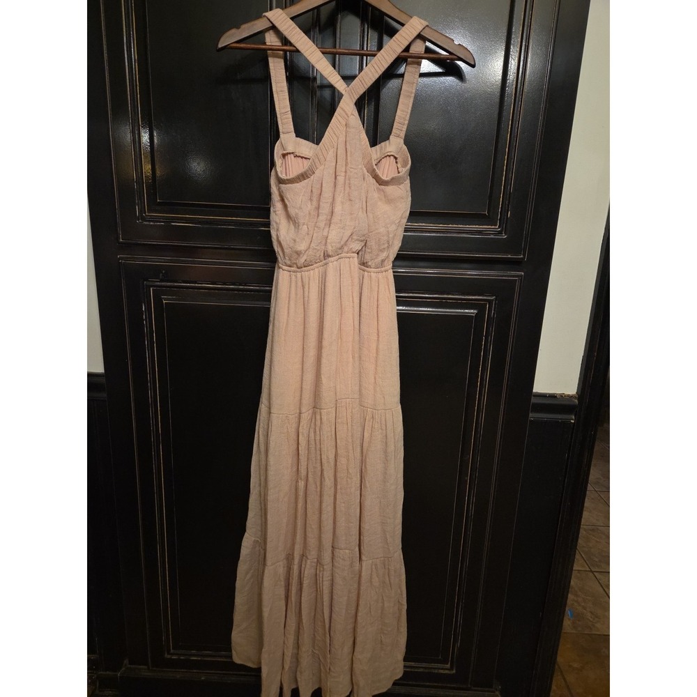 Allie Rose S Tiered Gauze Maxi Dress,  Blush Pink, Criss Cross Front, Beach....